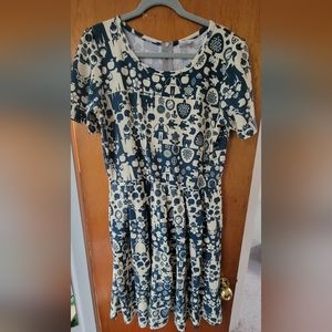 LuLaRoe Amelia Dress - Blue & Cream Snow White